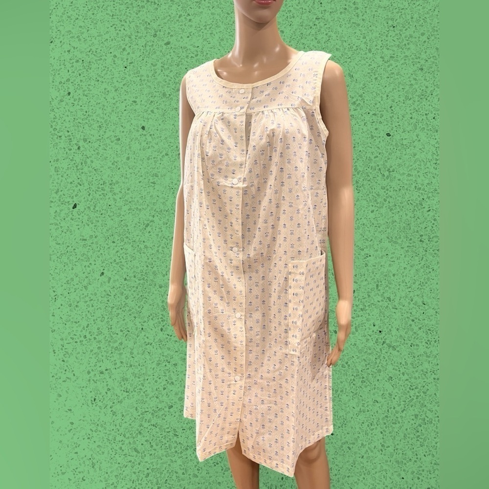 Retro house Dress Blue White floral tulips pockets small